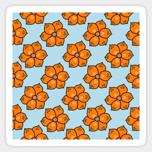 Chintzy orange floral repeat pattern in blue Sticker